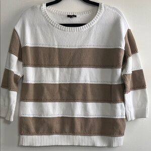 Talbots White and Tan Striped Sweater